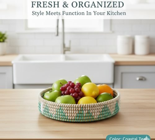 Handwoven Round Basket Tray Set – Coastal Teal